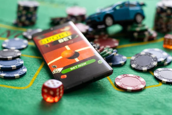 Smartphone Betting Sports Casino Toy Car — Stock Photo, Image