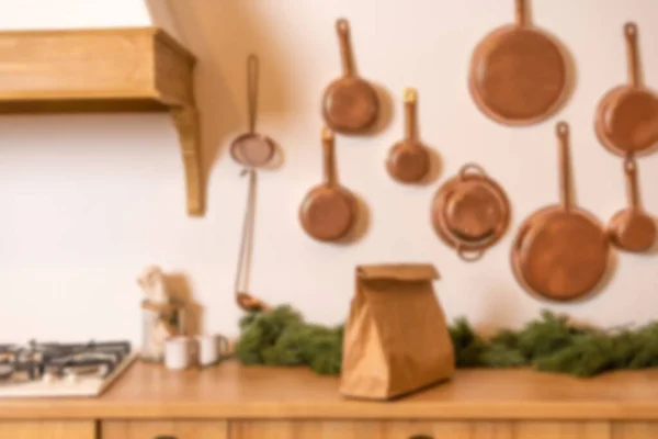 Rozmazaný Pohled Moderní Stylový Interiér Kuchyně Kvalitní Fotografie — Stock fotografie