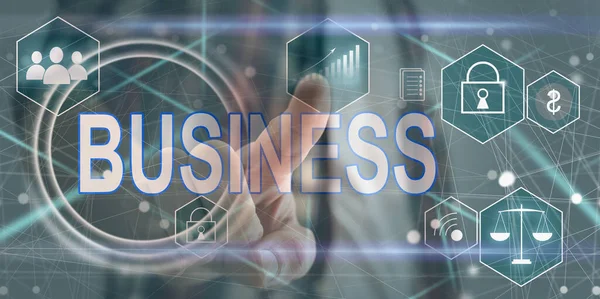 Бизнесмен Держащий Руках Виртуальные Иконки Планирования Цели Успеха Концепция Бизнес — стоковое фото