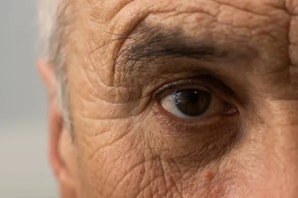 Old Man Face Wrinkles Grey Haired Pensioner Ageing Skin Close — 스톡 사진