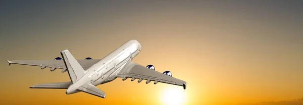 Komerční Letadlo Letící Nad Mraky Dramatický Západ Slunce Světlo Velmi — Stock fotografie