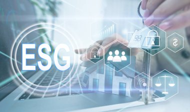 ESG simge kavramı, çevre, toplum ve sürdürülebilir sektörde iyi yönetim kavramında sanal ekran görüntüsü ve ağ üzerinde etik.