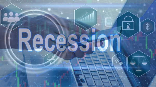 Écran Tactile Virtuel Futur Voit Mot Récession Concept Dépréciation Monétaire — Photo