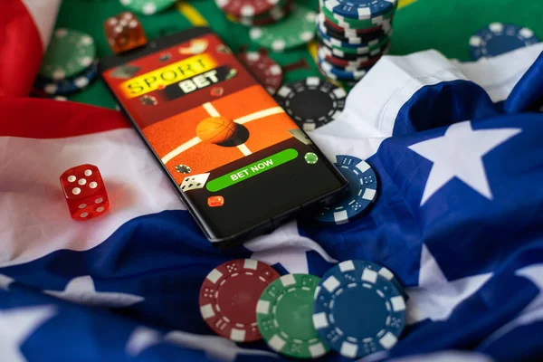 Smartphone Sportovním Sázení Kasino Vlajka Usa — Stock fotografie