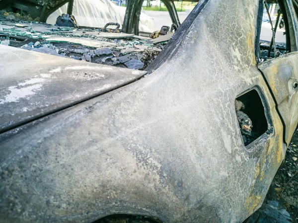 Płonący Samochód Pożar Nagle Zaczął Pochłaniać Cały Samochód — Zdjęcie stockowe
