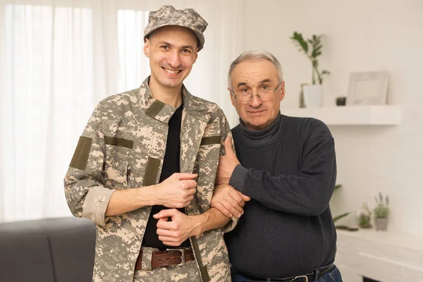 Elderly Father Military Son — Stock Photo, Image