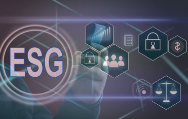 Sanal ekran. ESG çevresel sosyal yönetim kavramı. İş stratejisi.