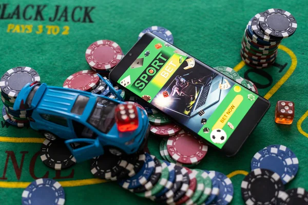 Pile Casino Chips Toy Car — Stock Photo, Image