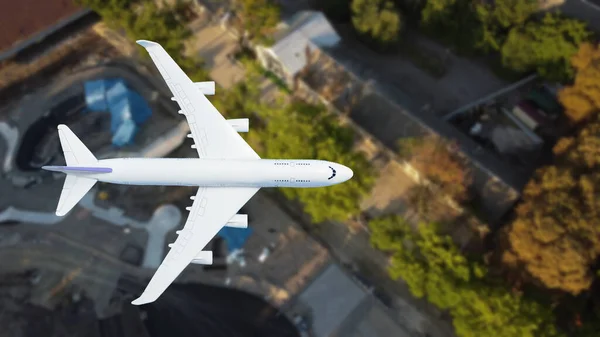 Repülőgép Repül Város Felett — Stock Fotó