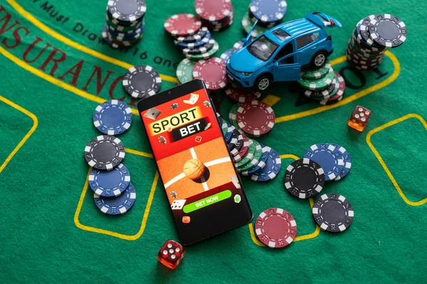 Pilha Fichas Casino Carro Brinquedo — Fotografia de Stock
