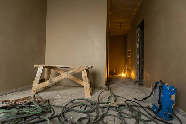Outils Pour Réparation Appartements Murs Dans Appartement Est Cours Construction — Photo