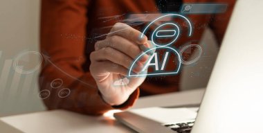 Yapay Zeka AI ve CRM yazılım otomasyon teknolojisi. İş dünyası, AI akıllı teknoloji satış raporlarını kullanarak ürünlerin satışını kaydediyor ve vergi faturası çıkarıyor. Robotik Süreç Otomasyon RPA.