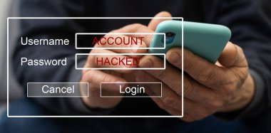 İnternet ağ güvenlik teknolojisi çevrimiçi bilgisayar sistemi ve sanal ekran arayüzleri olan bilgisayardaki çalınan kişisel bilgilere yayılıyor. Siber güvenlik kavramı.