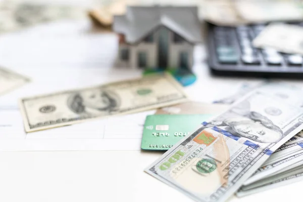 House Rental Agreement Money Toy House Calculator — Stock Photo, Image