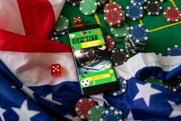 Smartphone Sportovním Sázení Vlajka Usa — Stock fotografie
