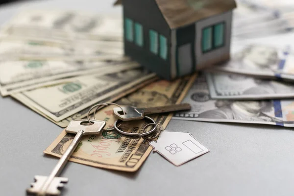 Hypothek Investition Immobilien Und Immobilienkonzept Nahaufnahme Von Wohnmodell Dollargeld Und — Stockfoto