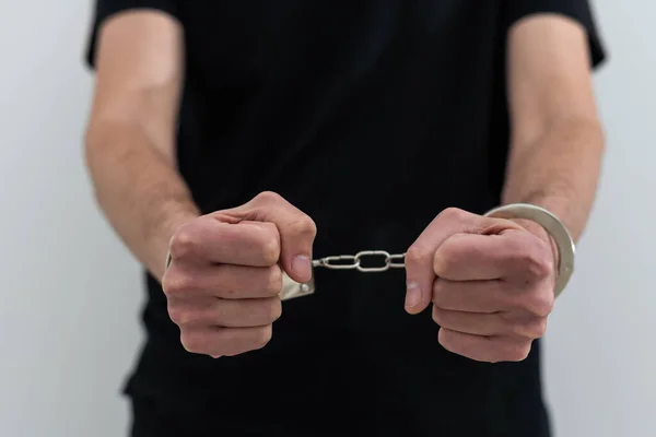 Mans Hands Handcuffs Criminoso — Fotografia de Stock