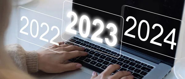 Кнопка 2023 Номери 2024 Віртуальному Екрані — стокове фото