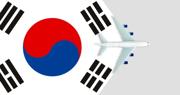 Güney Kore Bayrağı Uçak Seyahat Kavramı Oyuncak Uçak Güney Kore — Stok fotoğraf
