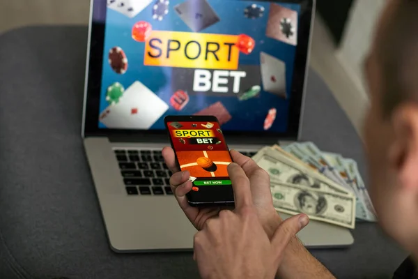 Lucky Man Celebrating Money Win Bookmakers Website — Stock Photo, Image