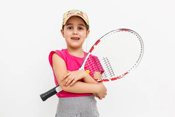 Little Girl Tennis Racket — Stock fotografie