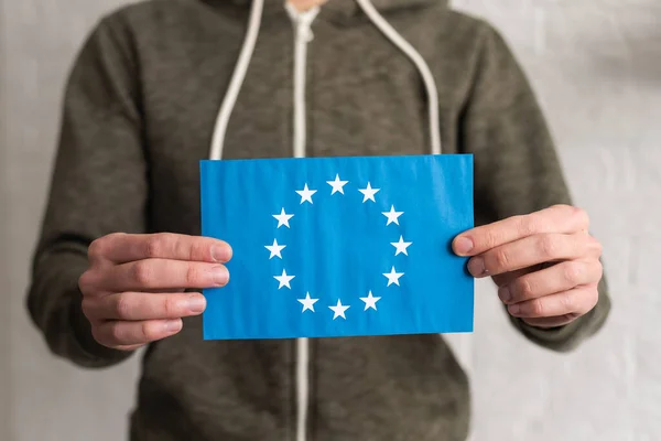 Hand Held Flag European Union — Stock Photo, Image