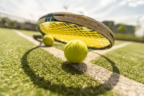Tennisracket Ballen Plat Ruimte Voor Tekst — Stockfoto
