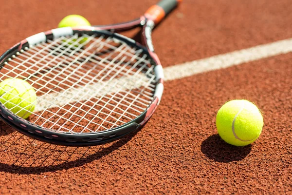 Tennisracket Ballen Plat Ruimte Voor Tekst — Stockfoto