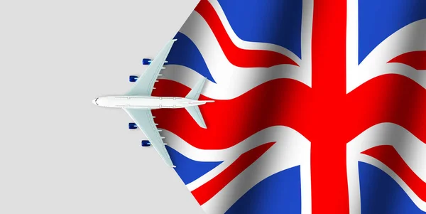 Самолет Над Флагом Великобритании Концепция Путешествия Игрушечный Самолет Туризм Путешествия — стоковое фото