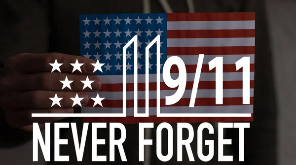9月11日 9月11日 覚えてるよパトリオット 11番のツインタワー 我々は決して忘れませんテロ攻撃 — ストック写真