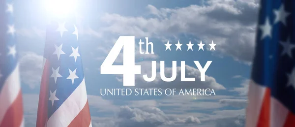 American Flags Text Happy 4Th July — Stock Photo, Image