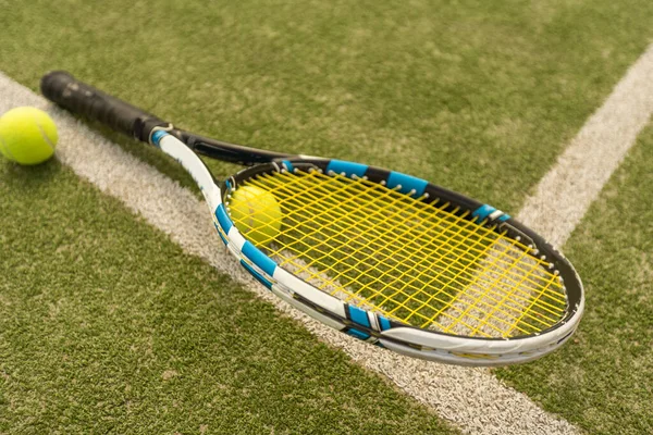 Raquette Balles Tennis Position Plate Espace Pour Texte — Photo