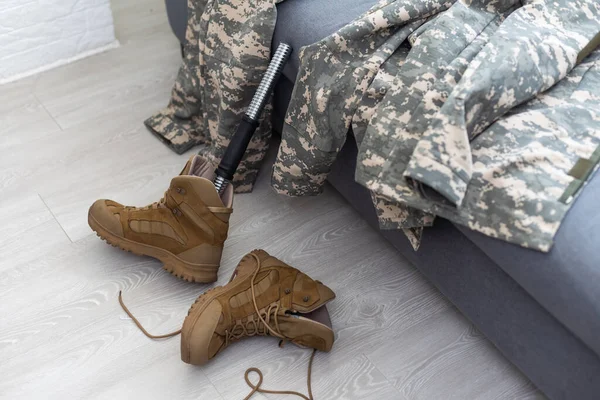 Soldado Artificial Perna Protética Guerra Foto Alta Qualidade — Fotografia de Stock