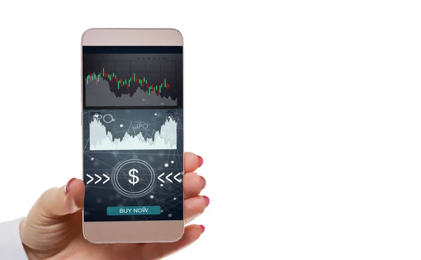 Ico Konzept Handklicks Auf Dem Smartphone Mit Abstrakter Grafik — Stockfoto