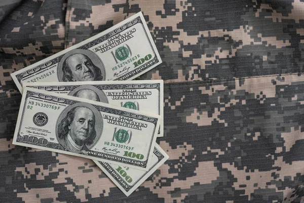 Bons Dollar Américain Sur Tissu Avec Texture Camouflage Pixel Militaire — Photo