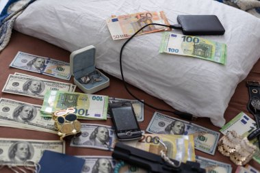 Avrupa faturaları ve pasaportlar kriminal soruşturma biriminde, kavramsal imaj. Yüksek kalite fotoğraf