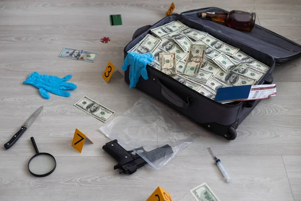 stock image Open suitcase with one million dollars bills stacks. High quality photo