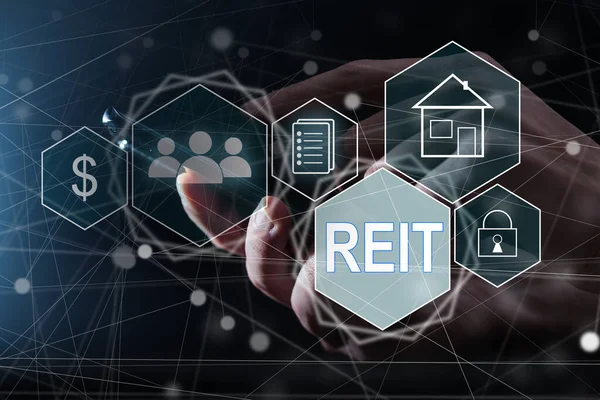 Reit Real Estate Investment Trust Concept Person Hand Using Smart — Stock Photo, Image