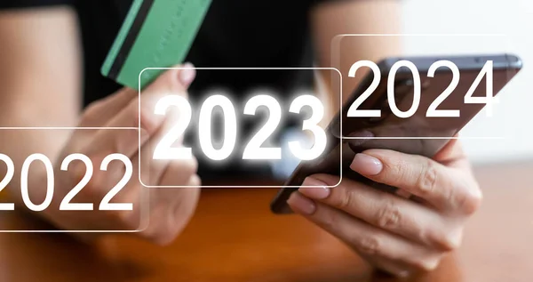 Przycisk 2023 2024 Numery Wirtualnym Ekranie — Zdjęcie stockowe