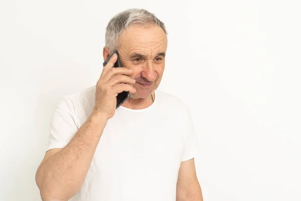 Yaşlı Olgun Üzgün Üzgün Telefonda Konuşan Borcu Olan Üzgün Orta — Stok fotoğraf