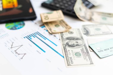 Grafik kağıdına Amerikan Doları banknotları. Mali kalkınma, Bankacılık Hesabı, İstatistikler, Yatırım Analitik Araştırma Veri Ekonomisi