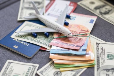 Dolar bazında uçak, uçak konseptiyle seyahat. Yüksek kalite fotoğraf