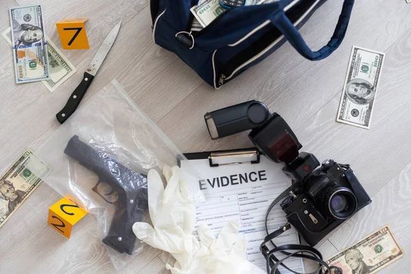 stock image Crime scene investigation - collecting evidence from the crime scene. High quality photo