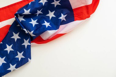Beyaz arka planda Amerika Birleşik Devletleri bayrağının üst görüntüsü. Amerika Bağımsızlık Günü, Memorial. Yüksek kalite fotoğraf