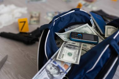 Çantada çok para var. Dolar. Yüksek kalite fotoğraf
