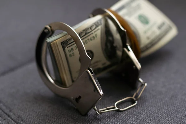 Les Menottes Sont Sur Des Billets 100 Dollars Pouvoir Corruption — Photo