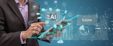 Sanal ekranda iş arayüzü karışık medya çifte maruz kalma finansal grafik şeması ve simgesi. Yenilik kavramı. Yüksek kalite fotoğraf