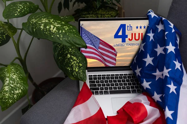 Luglio American Independence Day Usa Bandiere Decorazioni Ufficio Scrivania Con — Foto Stock