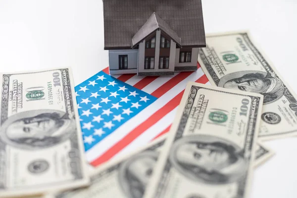 Simbol Rumah Bendera Amerika Pinjaman Kredit Hipotek Keselamatan Perumahan Foto — Stok Foto