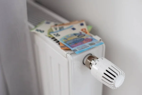 Nouveau Thermostat Avec Euro Cash Sur Radiateur Chauffant Maison Coûts — Photo
